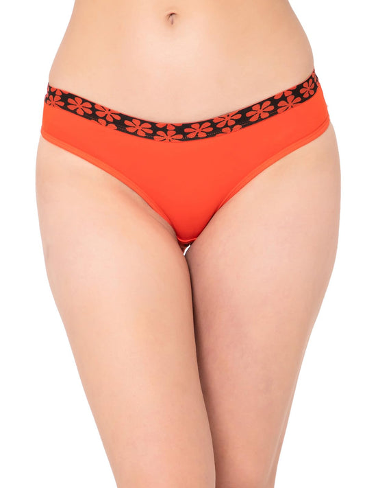 Clovia WomenS Cotton Low Waist Bikini Panty With Floral Print Waistband (Pn2027P16_Orange_Xxl)