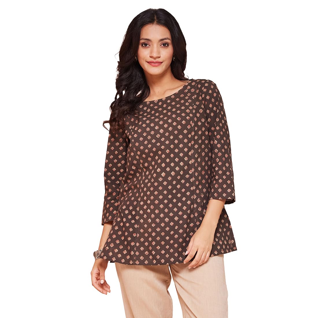 Fabindia WomenS Cotton Printed Slim Kurta (1037346Brown_Brown