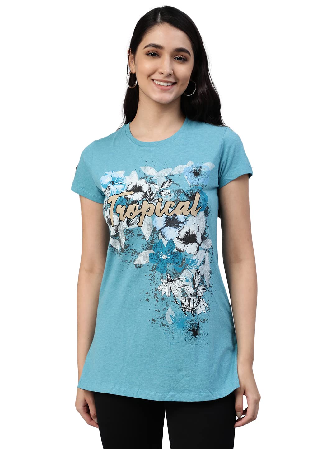 Lyra Pure Cotton Round Neck Long Printed T-Shirt For Women