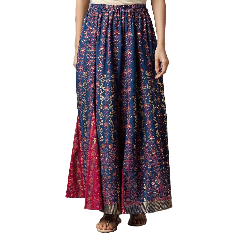 Aurelia Blue Floral Printed Gathered Skirt for Women