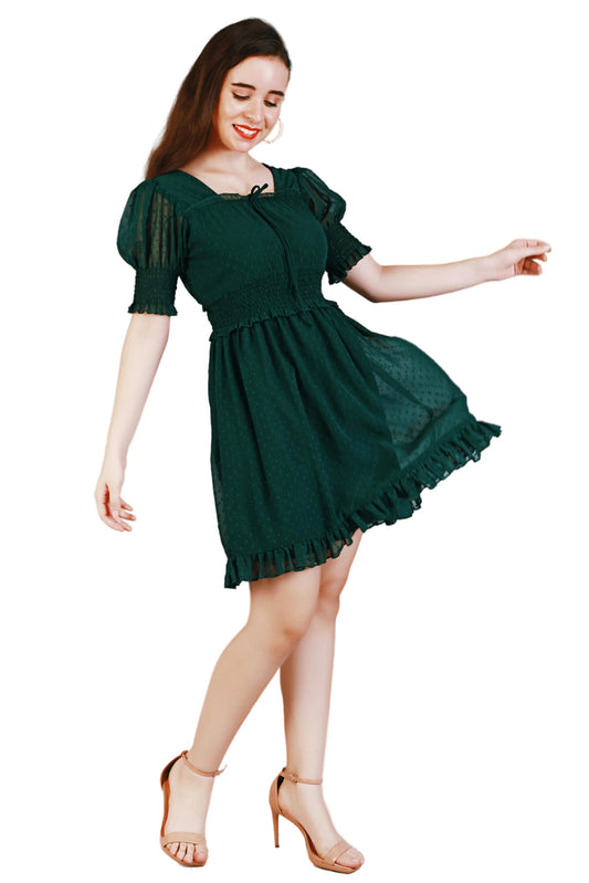 Tagas Women'S Georgette A-Line Knee-Length Western Dress (Op-3030-Green-M_Green_M)