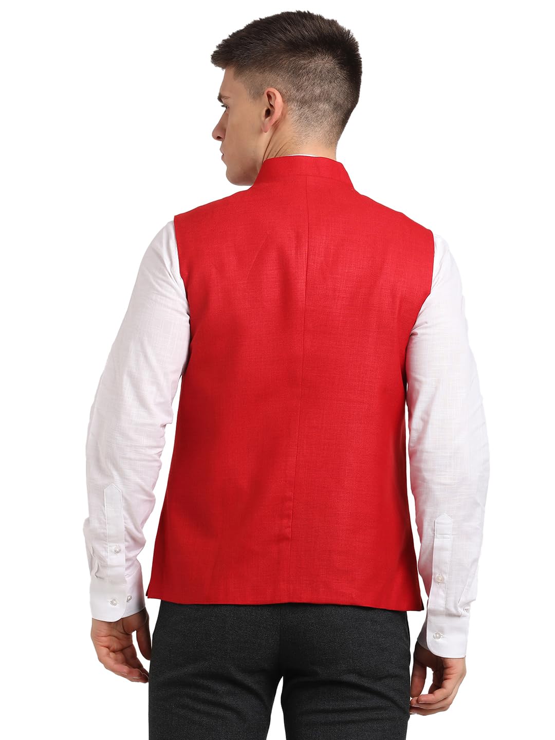 Turtle Men Poly Cotton Red Solid Formal Nehru Jacket