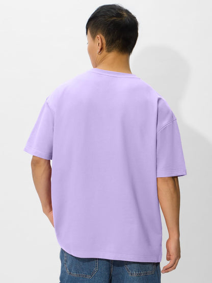 The Souled Store Oversized T-Shirt: Lavender Bliss Men and Boys Short Sleeves Round Neck Solid Cotton Oversized T-Shirts