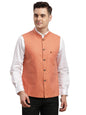 Turtle Men Pure Linen Solid Slim Fit Orange Nehru Jacket