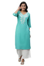 Aurelia Green Floral Printed Printed Cotton Rayon Blend Kurta With Thread Work