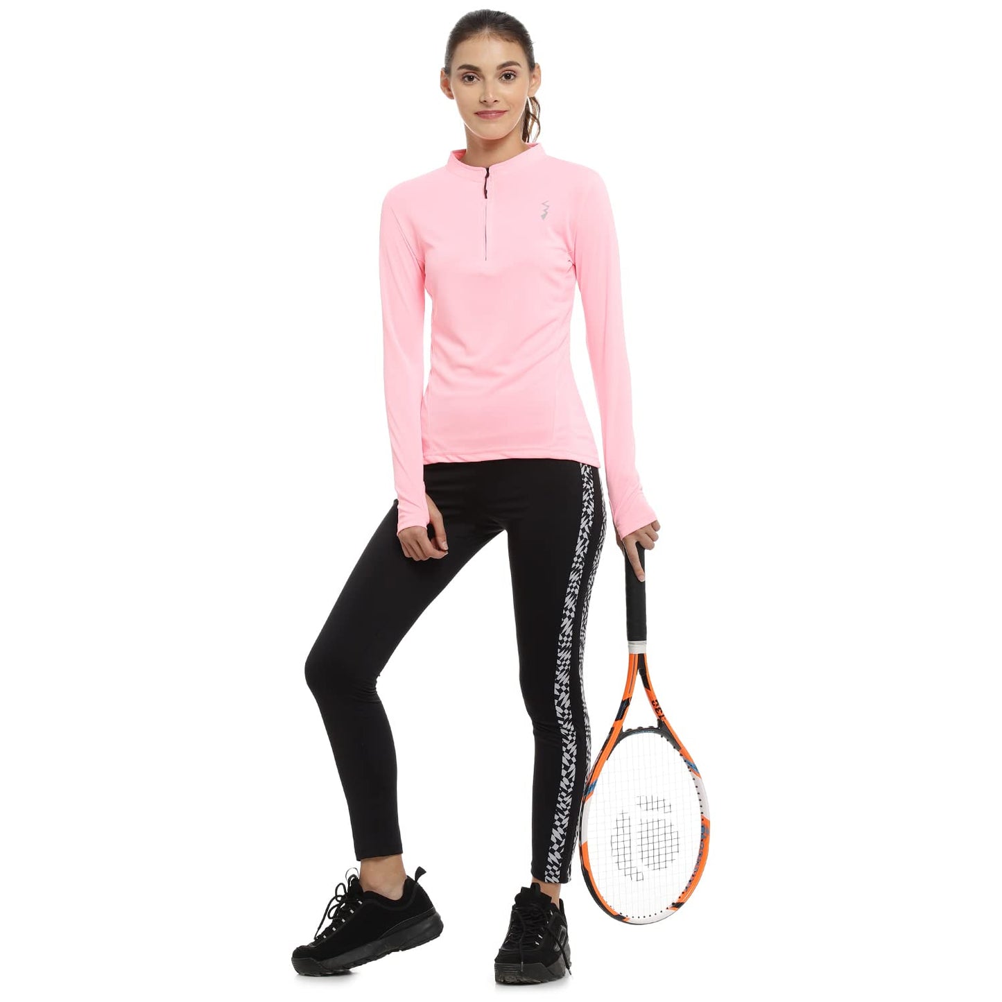 Campus Sutra WomenS Solid Pink Mock Neck Dri-Fit Activewear T-Shirt Regular Fit For Casual Wear | Structured T-Shirt Crafted Wi
