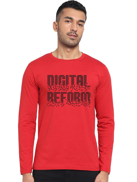 Bewakoof Mens Typography Regular Fit Full Sleeve Round Neck Pure Cotton T Shirt_689695_Red_S