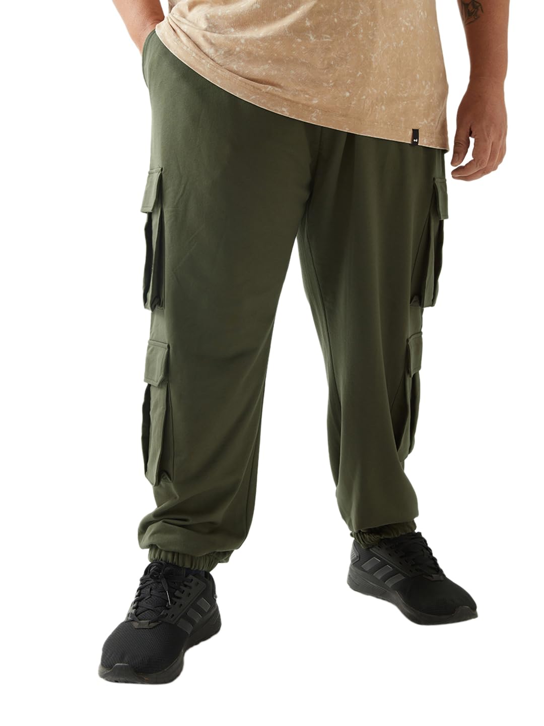 Bewakoof Air 1.0 Mens Solid Super Loose Fit Poly Cotton Plus Size Cargo Joggers_646442_Green_3XL