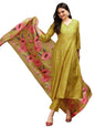 Ishin Mustard A-Line Kurta Set With Printed Floral Dupatta | Kurta Set For Women | Kurta With Trousers And Dupatta