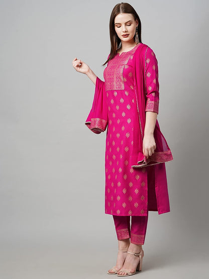 Gosriki WomenS Cotton Straight Kurta With Pant & Dupatta (Kptd-Cot-10132-Pink_M-Gs_Pink_Medium)