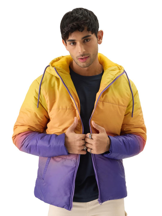 The Souled Store TSS Originals: Fire Muse Men and Boys Zipper Long Sleeve Ombre Print Hodded Puffer Jackets Mens Puffer Jackets