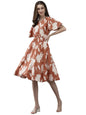 Aarika Womens Brown Color Polycrep Floral Dress (DR-AW-055-BROWN-L)
