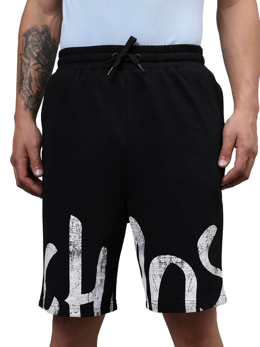 Bewakoof MenS Typography Oversized Fit Shorts_584152_Black_S