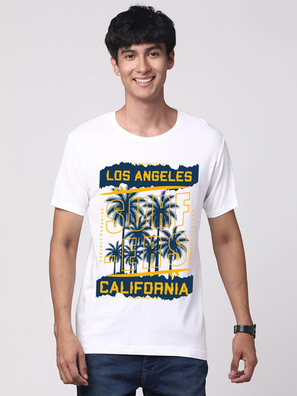 ADRO LA Surfers California Printed T-Shirt for Men - 100% Cotton, Regular Fit, Soft Breathable Fabric. (RN23-M-SRF-WH_White)