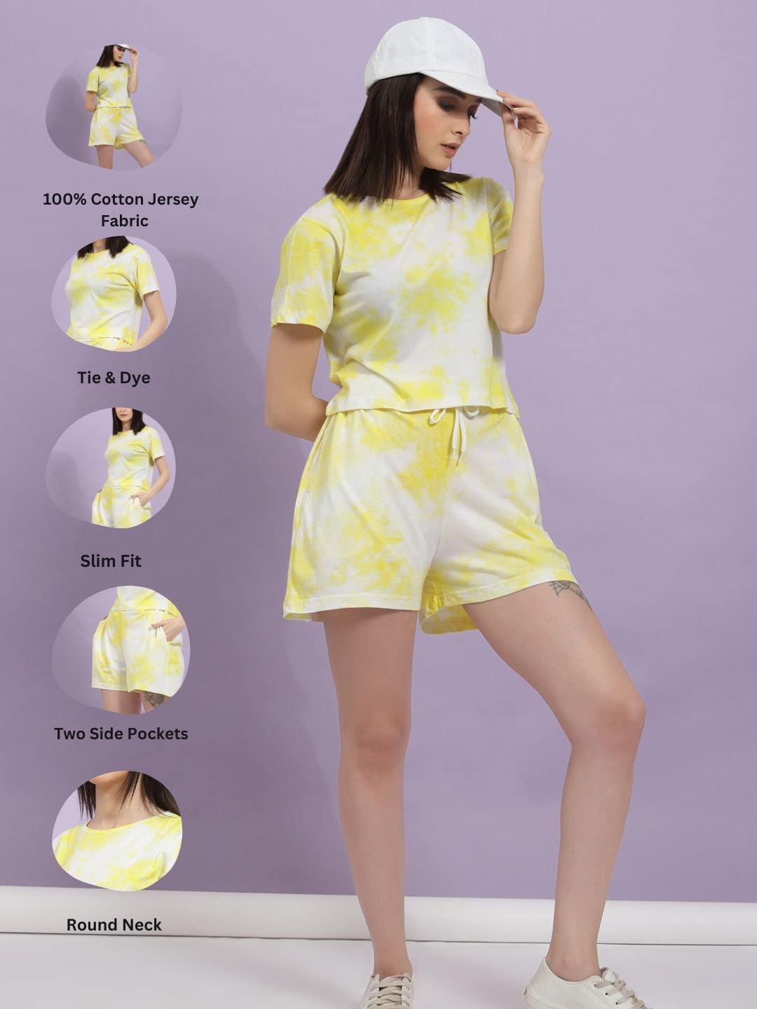 Rigo Women Yellow Tie & Dye Jersey Half Sleeves Co-ord