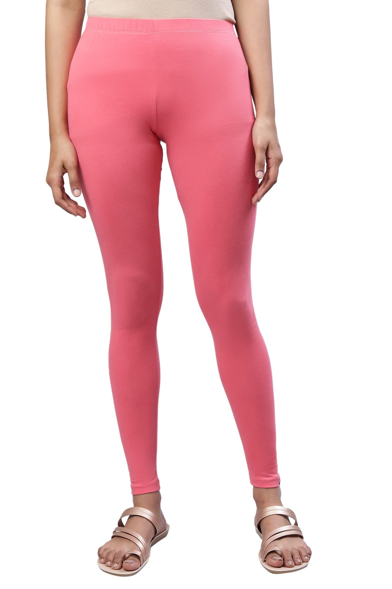 Aurelia Womens Pink Solid Cotton Blend Leggings