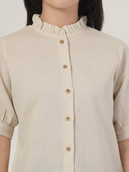 Style Quotient Women Solid Beige Regular Fit Flex Formal Shirt