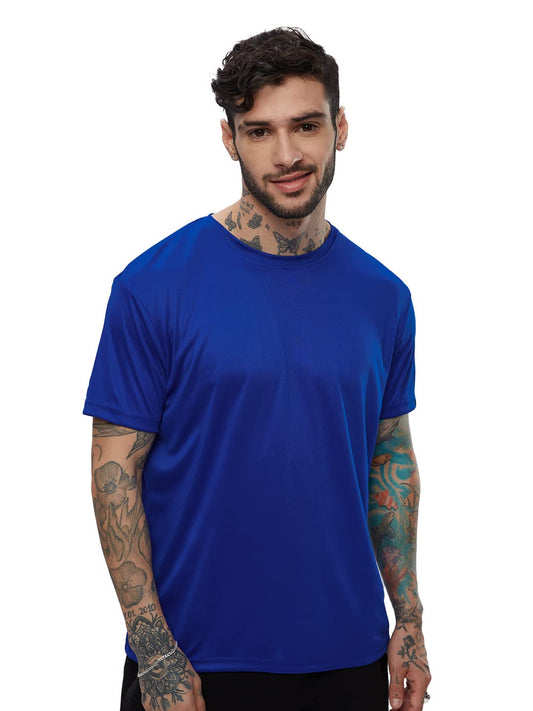 The Souled Store Solids: Blue Mens and Boys Regular fit Solid Half Sleeve Polyester Blue Color Jerseys