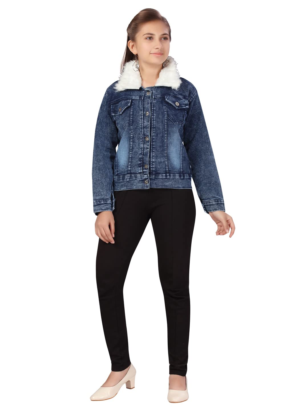 Muhuratam GirlS A-Line Coat (Dn-110_Denim Blue_13-14 Years)