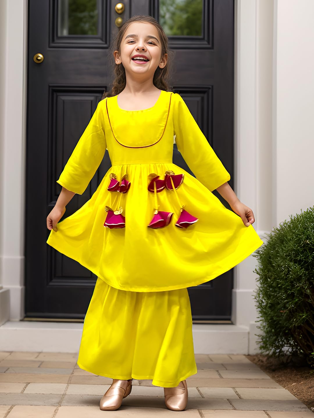 A.T.U.N. (ALL THINGS UBER NICE) A.T.U.N. Girls Yellow Kurta with Sharara Set