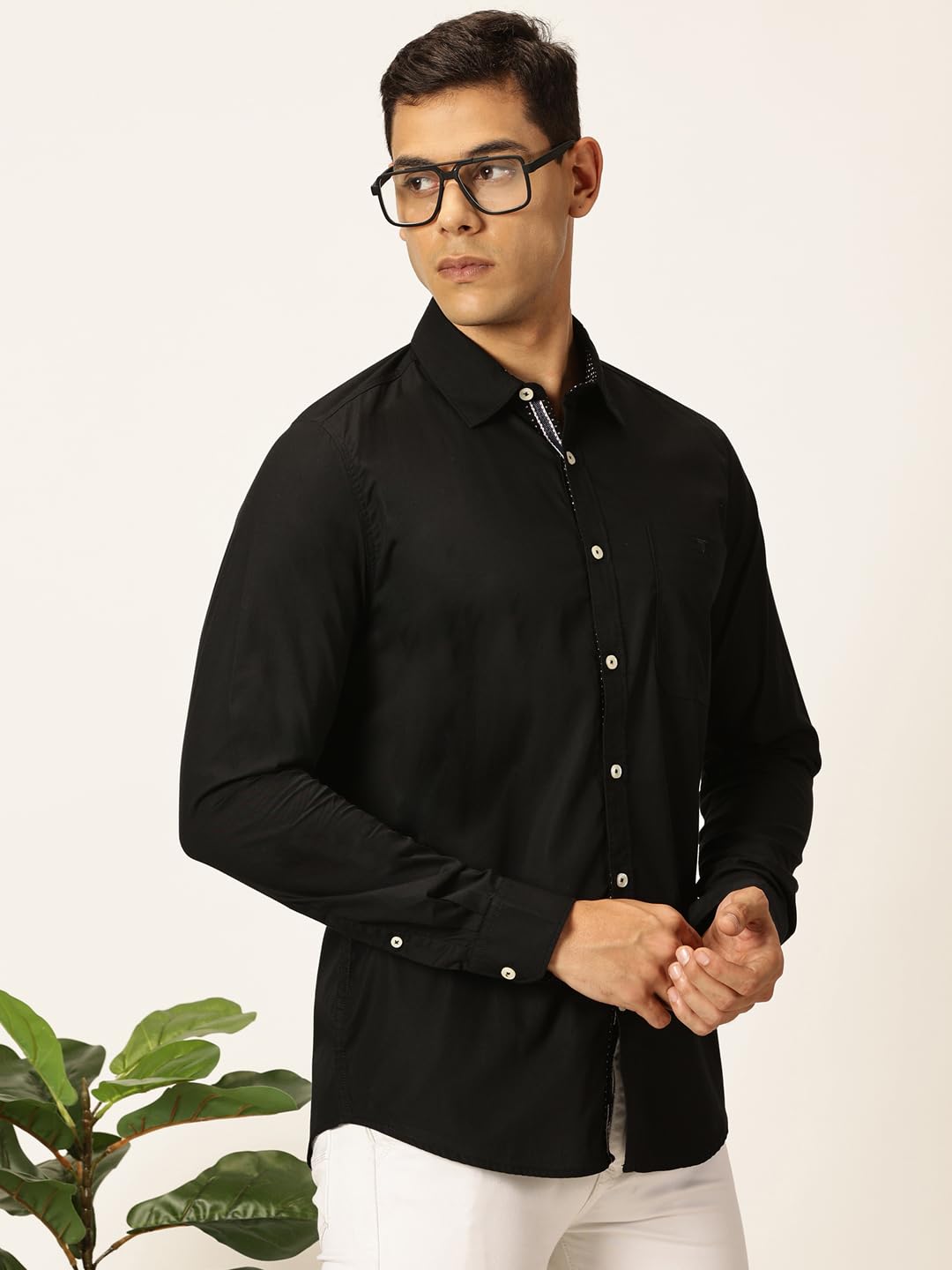Thomas Scott 100% Cotton Long Sleeve Solid Regular Fit Casual Shirts for Mens Black