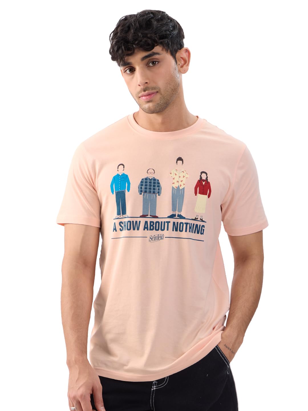 The Souled Store Official Seinfeld: A Show About Nothing Men and Boys Short Sleeves Pink Graphic Printed Regular Fit Cotton T-Sh
