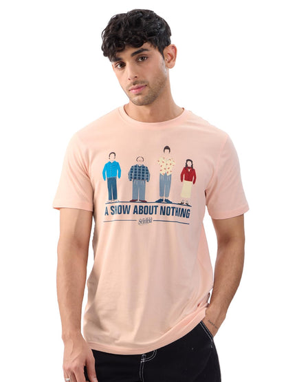 The Souled Store Official Seinfeld: A Show About Nothing Men and Boys Short Sleeves Pink Graphic Printed Regular Fit Cotton T-Sh