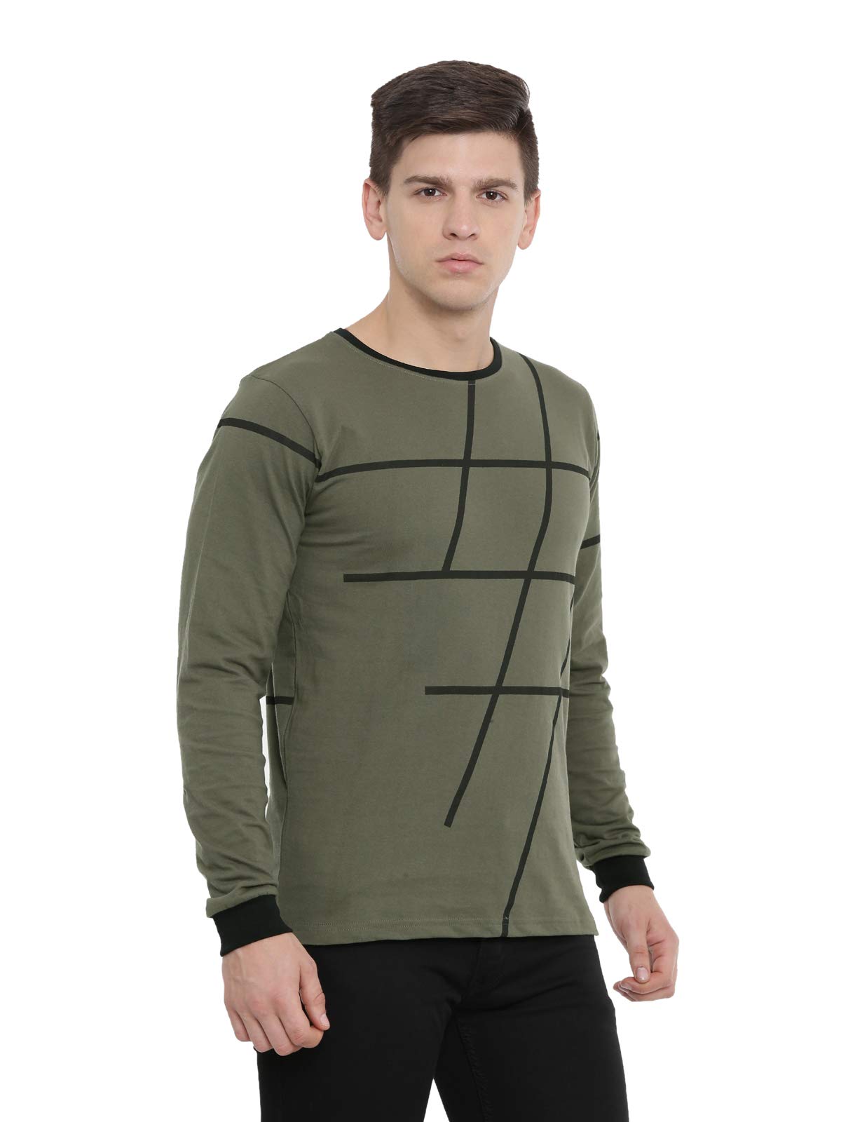 ADRO Men's Full Sleeve Printed Cotton T-Shirts (FS-A-AOP05-OL_Olive)