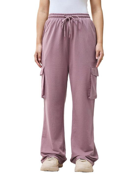 Bewakoof Air 1.0 Womens Solid Regular Fit Mid Rise Trousers_604237_Purple_L