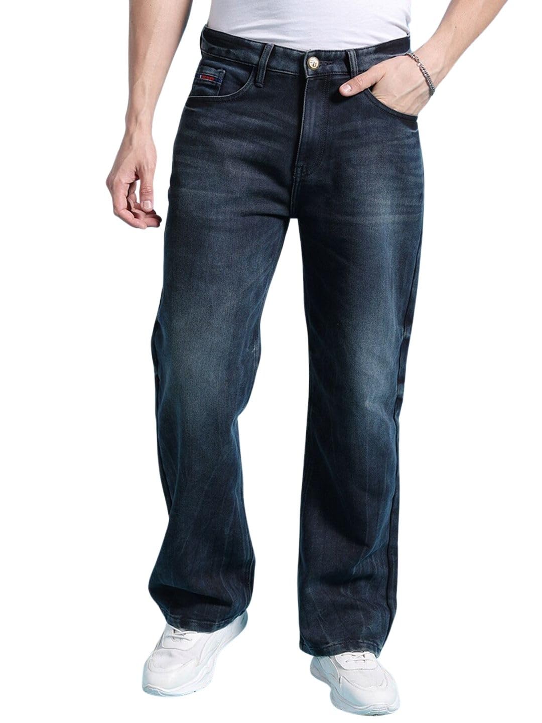 The Indian Garage Co Men Baggy Solid Mid-Rise Stretchable Jeans Blue