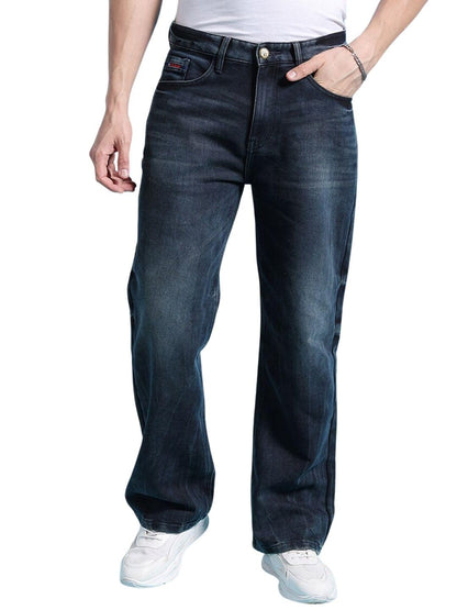 The Indian Garage Co Men Baggy Solid Mid-Rise Stretchable Jeans Blue
