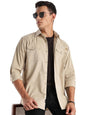 ADRO Cargo Shirts for Men | Double Pocket Mens Casual Shirt | 100% Cotton Plain Shirts | Full Sleeve Shirt | Summer - Regular Fi