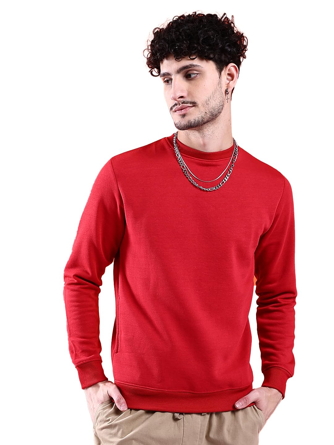 The Indian Garage Co Mens Polyester Crew Neck Sweatshirt (0123-EL-DSWT-01_Crimson