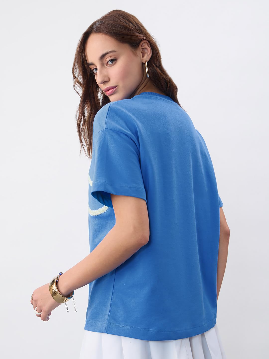 The Souled Store Hello Kitty Cinnamoroll: Women and Girls Short Sleeves Round Neck Blue Cotton Lightweight Streetwear Toweling E