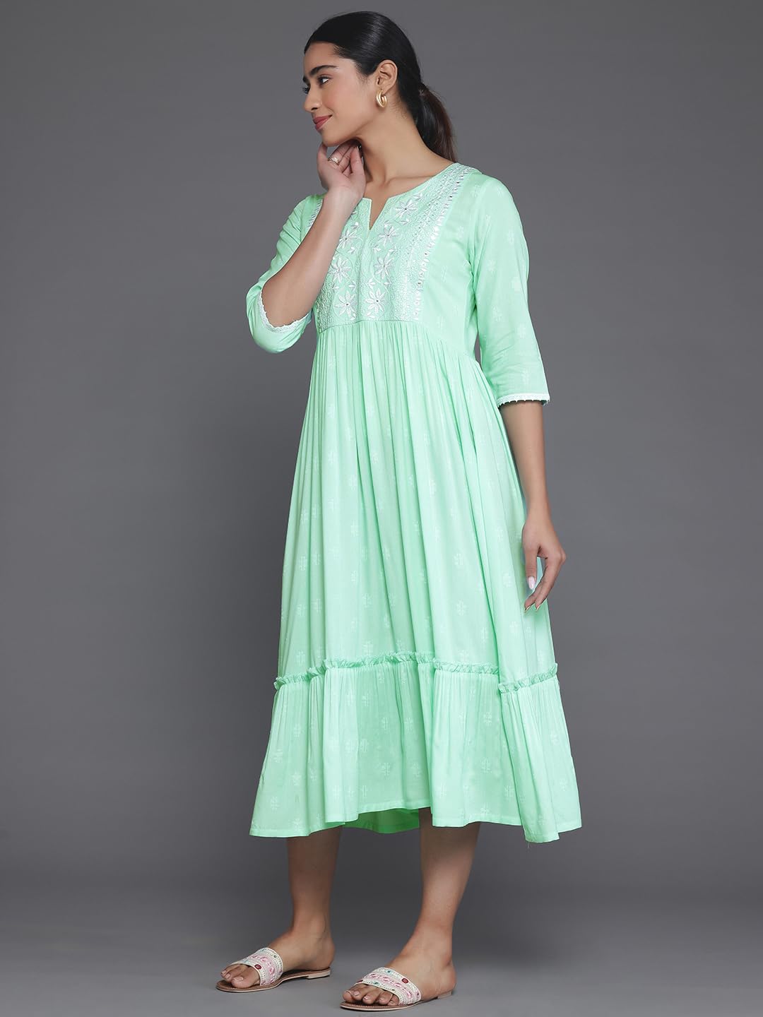Libas WomenS Viscose Rayon A-Line Dress (29041_Light Blue