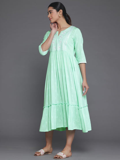 Libas WomenS Viscose Rayon A-Line Dress (29041_Light Blue