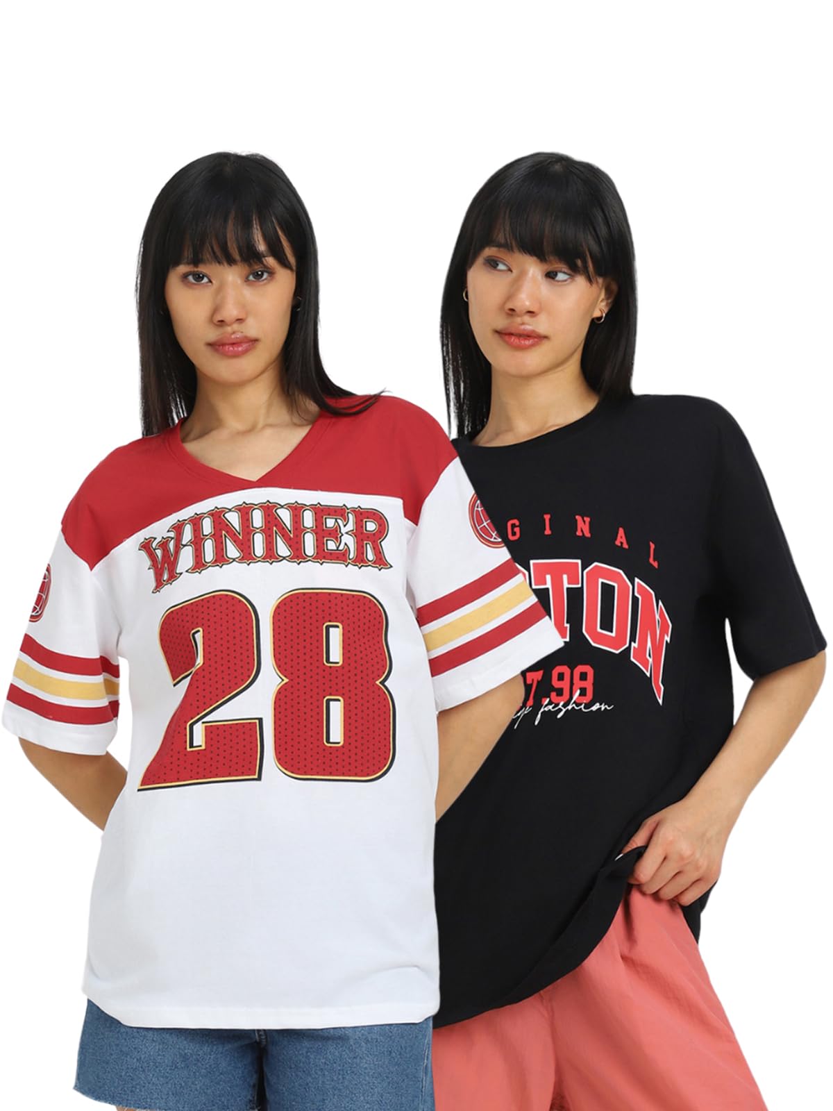 Juneberry 100% Pure Cotton Oversized Loose Baggy Fit Drop Shoulder Cool Graphic Prinred Half Sleeve T-Shirts For Women & Girls (