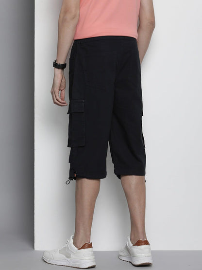 The Indian Garage Co Men Relaxed Fit Solid Mid-Rise Cargo Bermuda Shorts Navy
