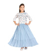 Aarika Girls Blue Colour Floral Print Poly Crepe Top & Skirt (4-10 Years)