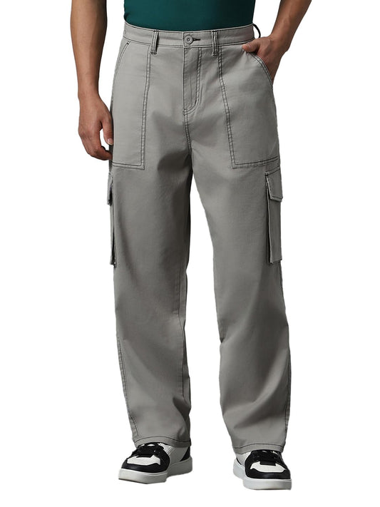 Bewakoof Loose Mens Solid Baggy Oversized Fit Mid Rise Trousers_609842_Grey_30