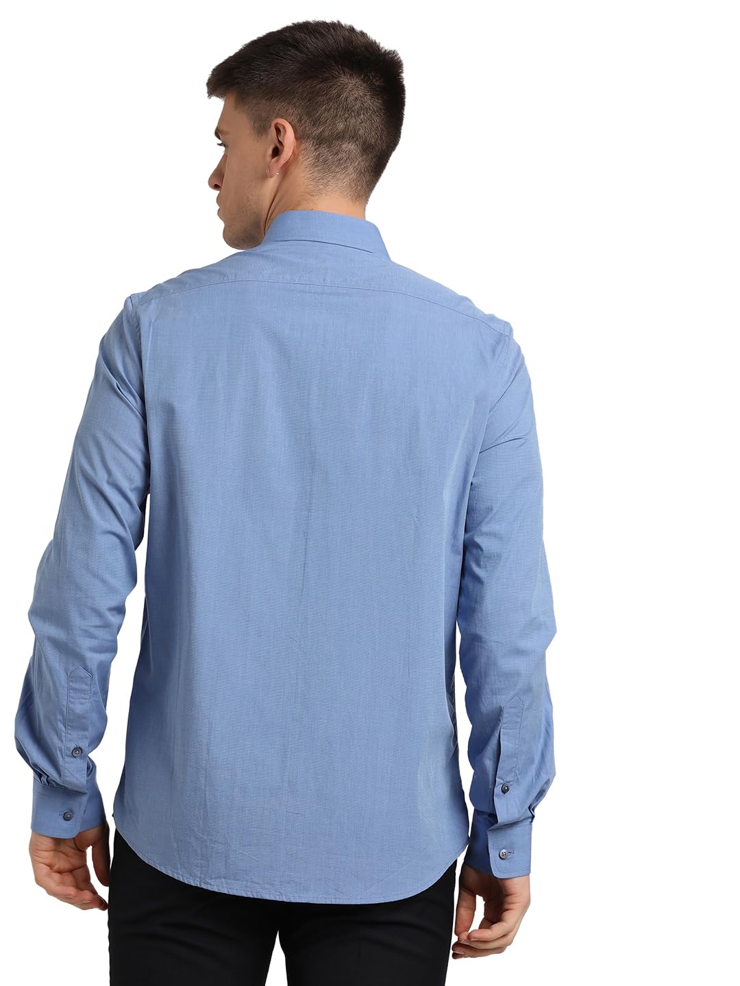 Turtle Men Blue Cotton Solid Slim Fit Formal Shirts