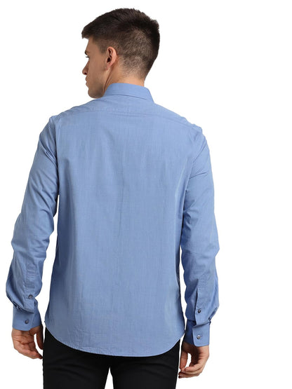 Turtle Men Blue Cotton Solid Slim Fit Formal Shirts