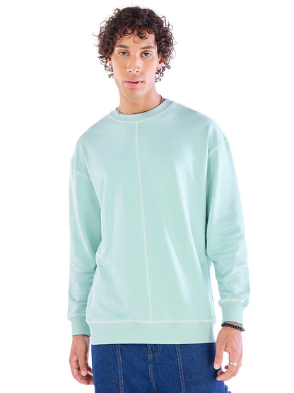 Bewakoof Mens Solid Oversized Fit Full Sleeve Round Neck Poly Cotton Sweatshirt_644605_Green_XL