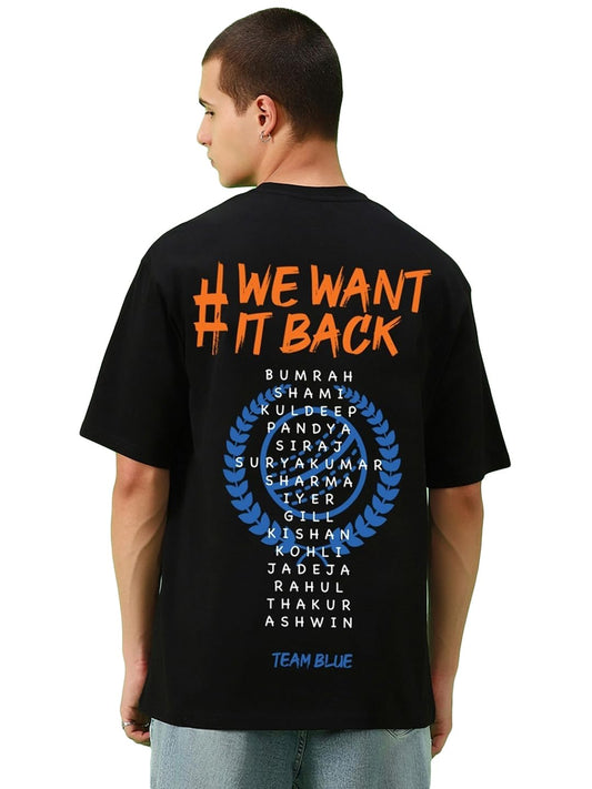 Bewakoof MenS Team Blue Graphic Printed Oversized T-Shirt_625013_Black_M