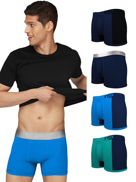 XYXX Mens Underwear Dualist IntelliSoft Antimicrobial Micro Modal Trunk Pack of 5 (Brilliant Blue & Black Iris ; Black Iris & B