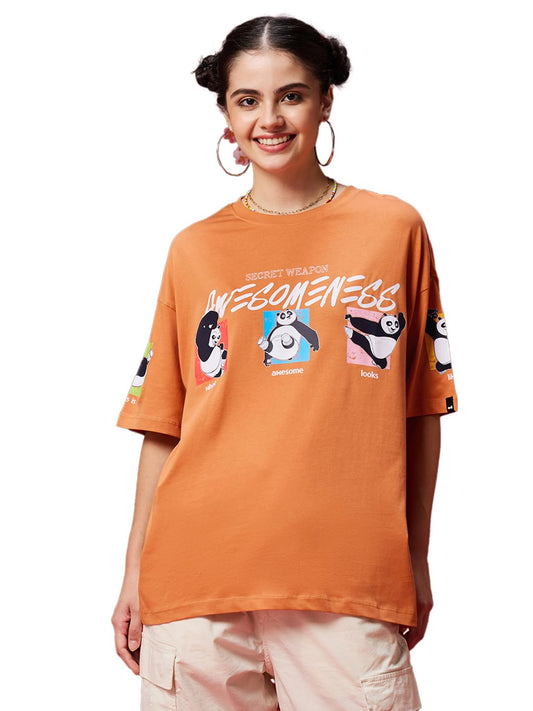 Bewakoof Official Kung Fu Panda Merchandise Womens Graphic Printed Oversized Fit Half Sleeve Round Neck Cotton Jersey T-Shirt_6