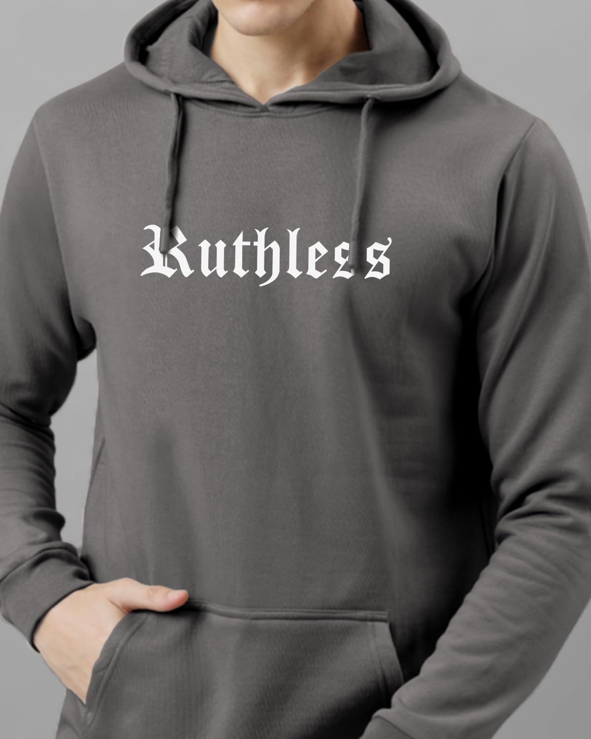 ADRO Mens Cotton Neck Hooded Sweatshirt (H24-RUTH-SG_Steel Grey