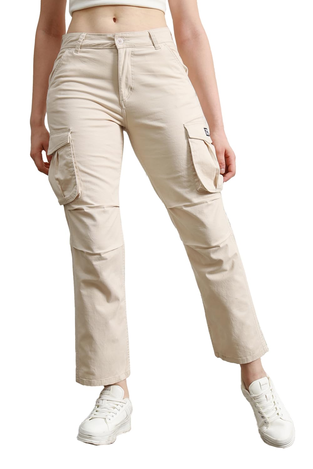 Hubberholme Women Beige Smart Casual Summer Cotton Regular Fit Solid Trousers