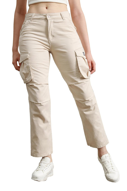 Hubberholme Women Beige Smart Casual Summer Cotton Regular Fit Solid Trousers