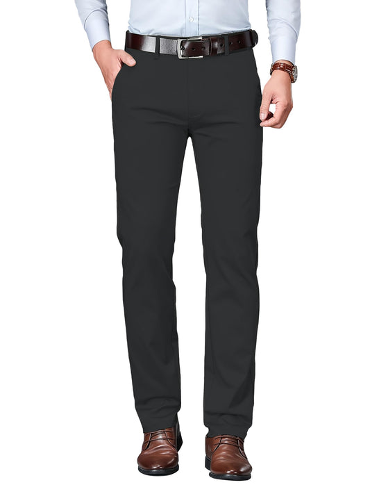 AVANOVA Mens Dark Grey Solid Trousers Light Business Style Slightly Stretch Straight Leg Pants for Outdoor Casual Daily (Trouse